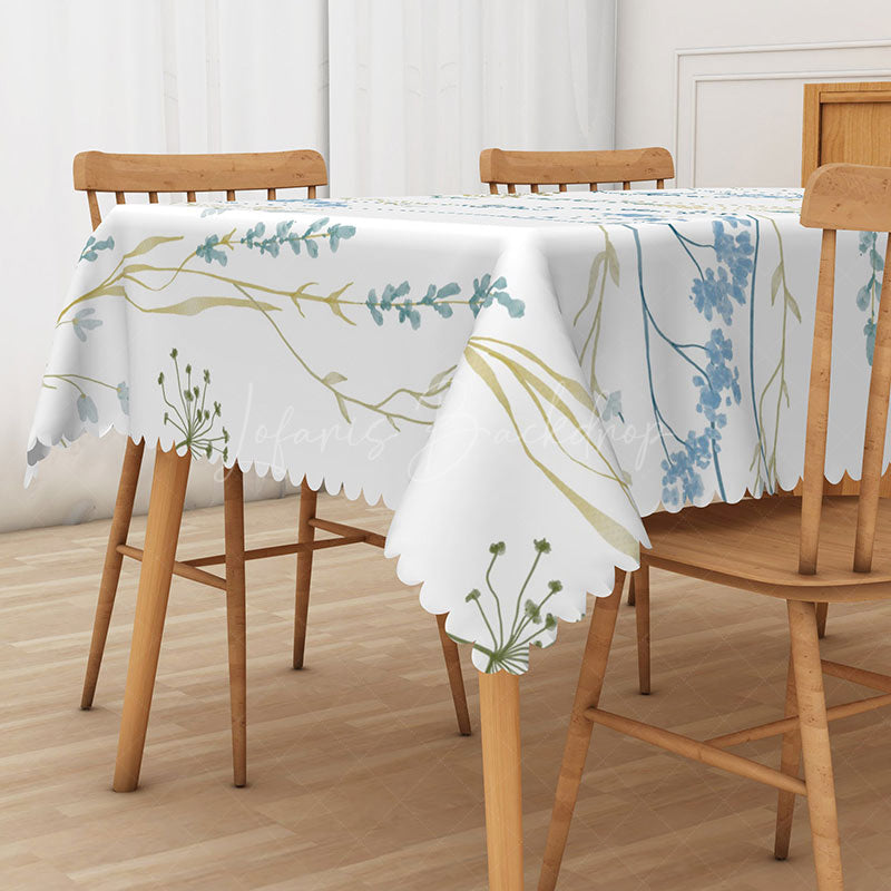 Lofaris Spring Floral Tablecloth with Blue Green and White Flowers for Garden Party Easter Dining Decor