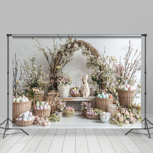Lofaris Spring Floral Vine Bunny Eggs Basket Easter Backdrop