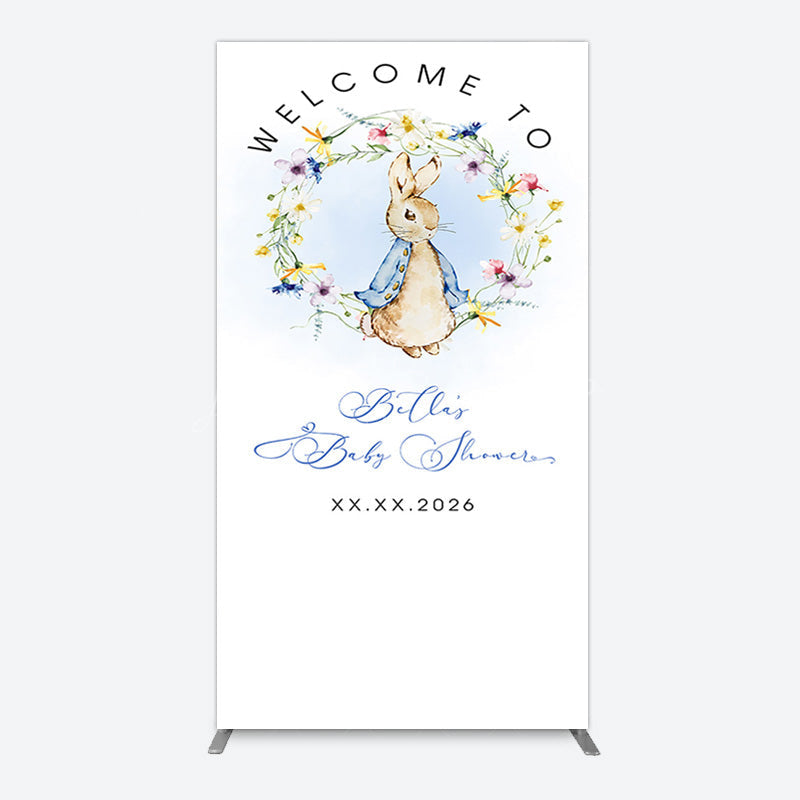 Lofaris Spring Floral Wreath Bunny Baby Shower Rectangle Backdrop
