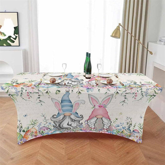 Lofaris Spring Flower Gnome Easter Eggs Fitted Stretch Table Cover