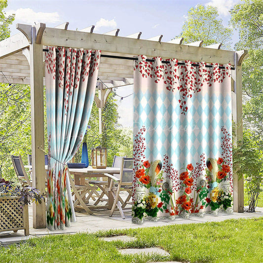Lofaris Spring Flowers Waterproof Printed Outdoor Curtains