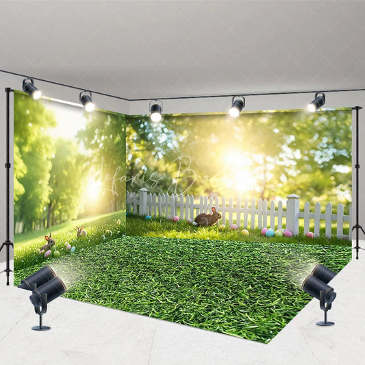 Lofaris Spring Forest Room Set Backdrop Sunny Green Grass Easter Bunny Photography Background Nature Scene Photo Decor