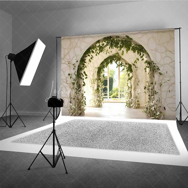 Lofaris Spring Garden Arch Backdrop White Architecture Green Vine Photography Background Wedding Floral Gate Photo Prop