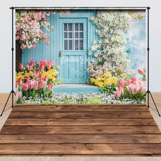 Lofaris Spring Garden Blue Cabin Floral Combo Set Backdrop