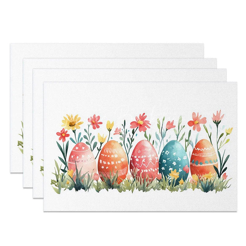 Lofaris Spring Garden Easter Eggs Set of 4 Placemats Red Yellow Wildflower Table Mats Nature Holiday Home Decoration