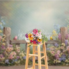 Lofaris Spring Garden Fence Backdrop Wildflower with Birds Photo Prop Rustic Wooden for Party Background