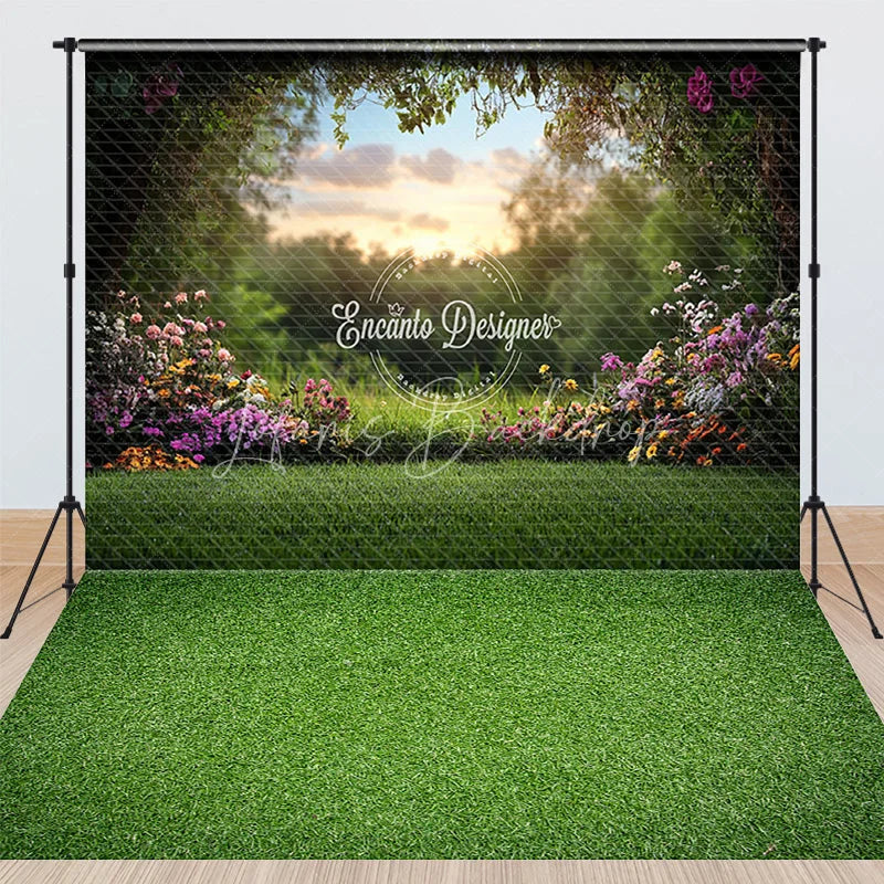 Lofaris Spring Garden Floral Arch Combo Set Backdrop Nature Sunset Park Scenery Grass Floor Photography Prop