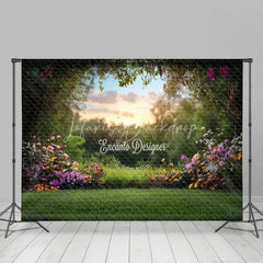 Lofaris Spring Garden Floral Arch Combo Set Backdrop Nature Sunset Park Scenery Grass Floor Photography Prop
