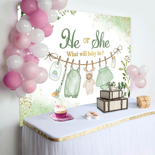 Lofaris Spring Green Leaves He Or She Baby Shower Backdrop