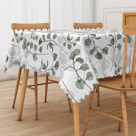 Lofaris Spring Green Rectangle Tablecloth with Botanical Leaf Drawings for Modern Farmhouse and Kitchen Decor