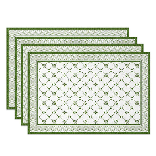 Lofaris Spring Green White Boho Print Set Of 4 Placemats