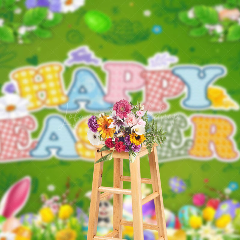 Lofaris Spring Greenery Bunny Eggs Happy Easter Backdrop