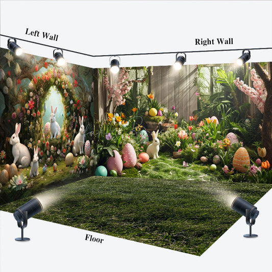 Lofaris Spring Greenery Floral Bunny Easter Room Set Backdrop