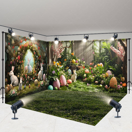 Lofaris Spring Greenery Floral Bunny Easter Room Set Backdrop