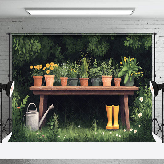 Lofaris Spring Greenery Potted Plant Garden Scene Backdrop