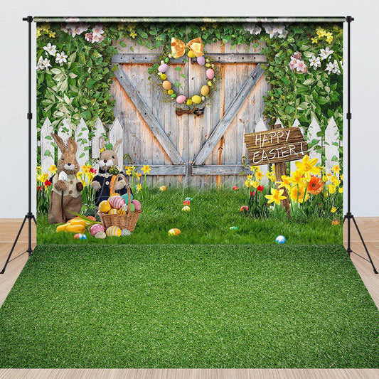Lofaris Spring Greenery Wood Door Easter Combo Set Backdrop