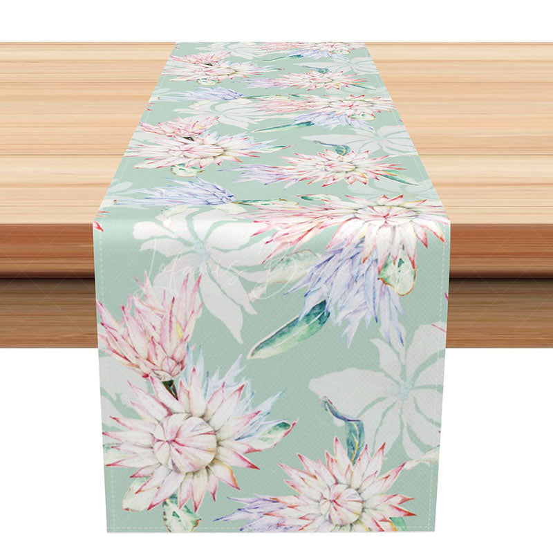 Lofaris Spring Painted Floral Table Runner in Green and Pink for Garden Party Cheerful Kitchen Decor
