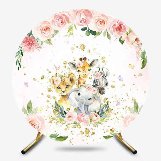Lofaris Spring Pink Floral Safari Round Baby Shower Backdrop
