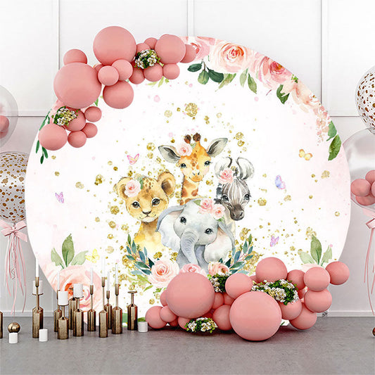 Lofaris Spring Pink Floral Safari Round Baby Shower Backdrop