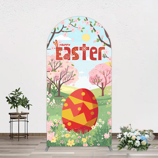 Lofaris Spring Pink Tree Field Happy Easter Arch Backdrop