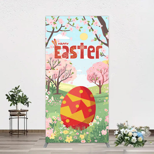 Lofaris Spring Pink Tree Field Happy Easter Rectangle Backdrop