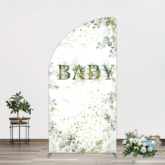 Lofaris Spring Plant Gold Glitter Baby Shower Half Moon Arch Backdrop