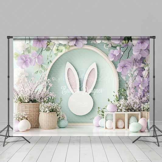 Lofaris Spring Purple Floral Green Bunny Easter Backdrop