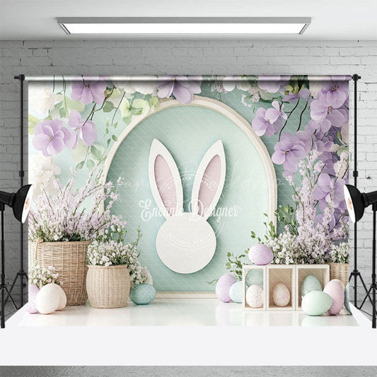 Lofaris Spring Purple Floral Green Bunny Easter Backdrop