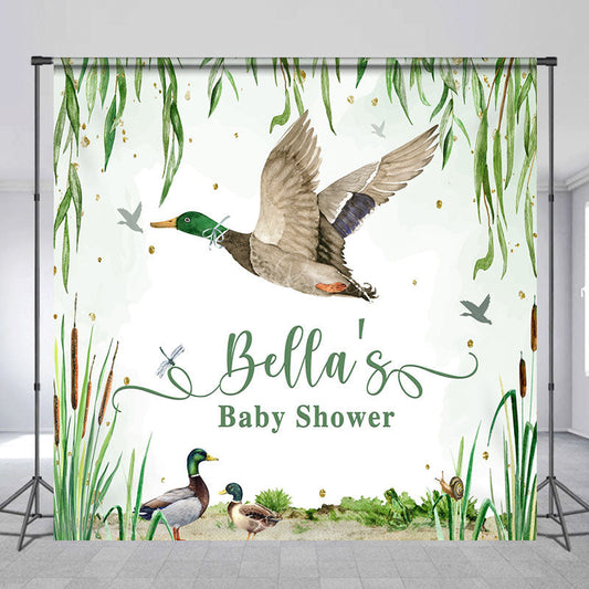 Lofaris Spring Scene Duck Custom Name Baby Shower Backdrop