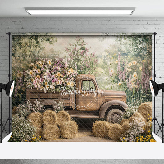 Lofaris Spring Truck Floral Fine Art Backdrop For Photography