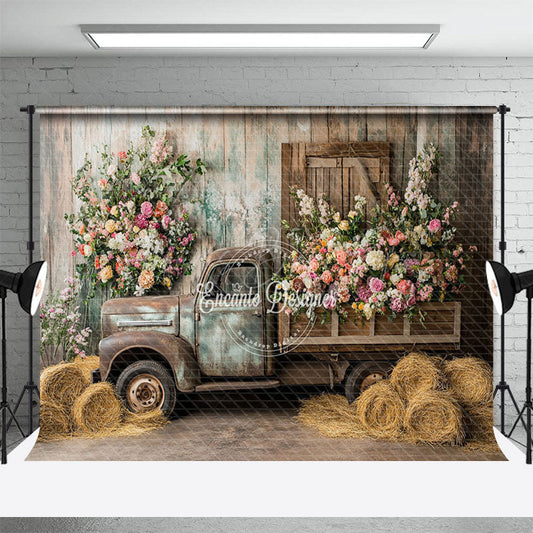 Lofaris Spring Truck Flowers Photo Backdrop For Studio Sessions
