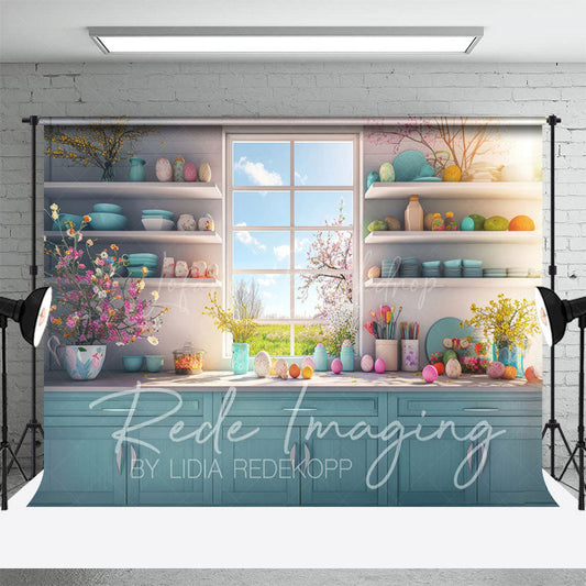 Lofaris Spring Vibe Moody Teal Easter Kitchen Photo Backdrop