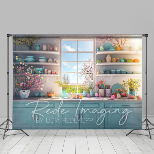 Lofaris Spring Vibe Moody Teal Easter Kitchen Photo Backdrop