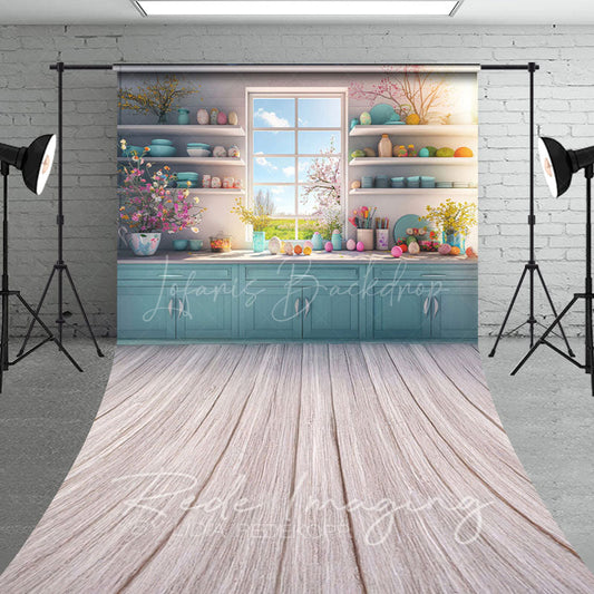 Lofaris Spring Vibe Moody Teal Easter Kitchen Sweep Backdrop