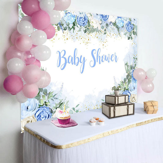 Lofaris Spring Vibe Sweet Floral Blue Baby Shower Backdrop