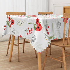 Lofaris Spring Vibe Tablecloth with Repeating Red Flowers for Cheerful Holiday Valentine’s or Garden Party