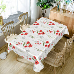 Lofaris Spring Vibe Tablecloth with Repeating Red Flowers for Cheerful Holiday Valentine’s or Garden Party