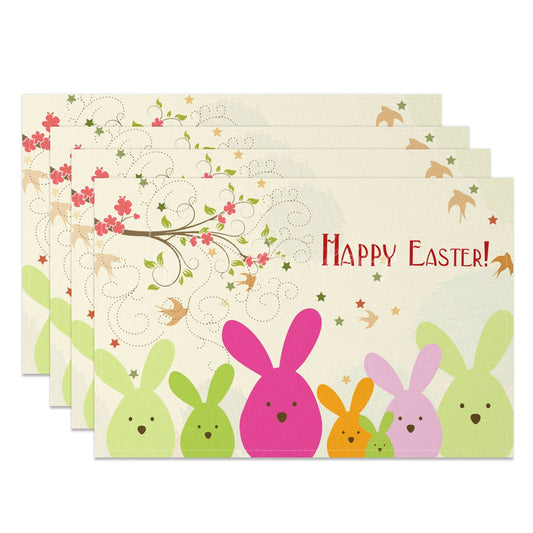 Lofaris Spring Vine Floral Bunny Easter Set Of 4 Placemats