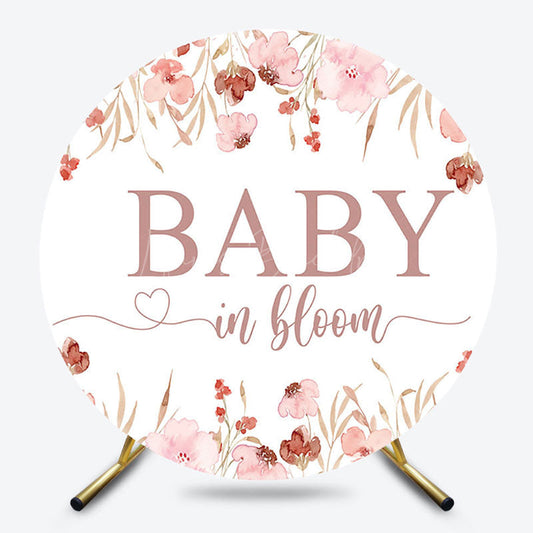 Lofaris Spring White Pink Floral Baby In Bloom Round Backdrop