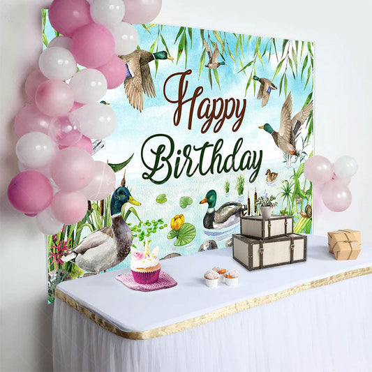 Lofaris Spring Wicker Lake Wild Duck Happy Birthday Backdrop