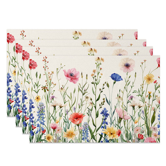 Lofaris Spring Wildflower Placemats Set of 4 Colorful Botanical Print on Beige for Farmhouse Kitchen Decor