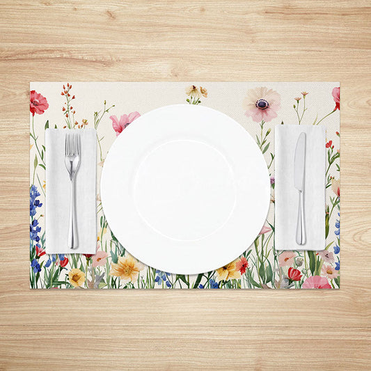 Lofaris Spring Wildflower Placemats Set of 4 Colorful Botanical Print on Beige for Farmhouse Kitchen Decor