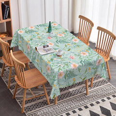 Lofaris Spring Wildflower Rectangle Tablecloth Pink Floral and Fern Botanical Print Light Blue Garden Party Decor