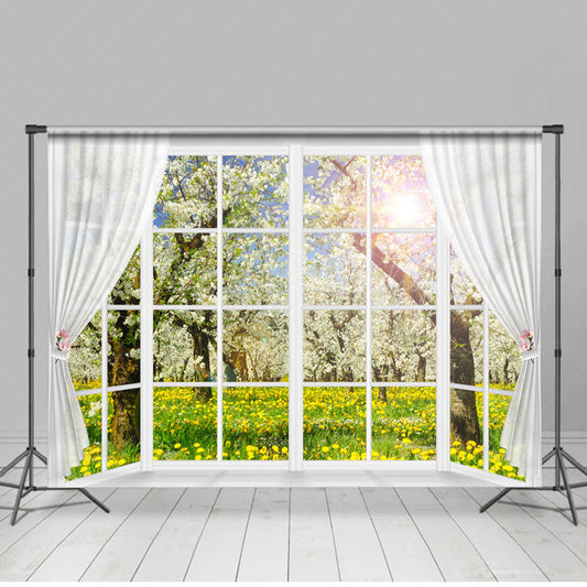 Lofaris Spring Window Scene Wood Floor Combo Set Backdrop
