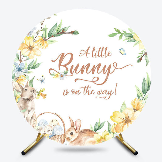 Lofaris Spring Yellow Floral Bunny Round Baby Shower Backdrop