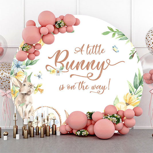 Lofaris Spring Yellow Floral Bunny Round Baby Shower Backdrop