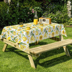 Lofaris Spring Yellow Floral Rectangle Tablecloth Sunflower Tulip and Daisy Print Cheerful Summer Garden Party Decor