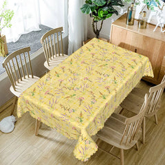 Lofaris Spring Yellow Plaid Rectangle Tablecloth Lavender Wildflower Pattern for Easter Kitchen Dining Room Decoration