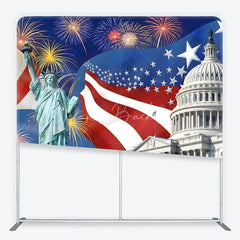Lofaris Square Double-Sided Backdrop Patriotic American Flag with Liberty Statue and Capitol for National Celebrations