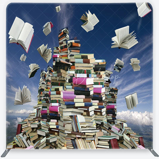 Lofaris Square Double-Sided Backdrop with Floating Books and Towering Stacks Educational Theme for Graduation Party